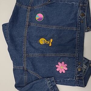 Faded Glory girl's 4 pocket Jean's jacket used Size 24 Months patches/Rhinestone